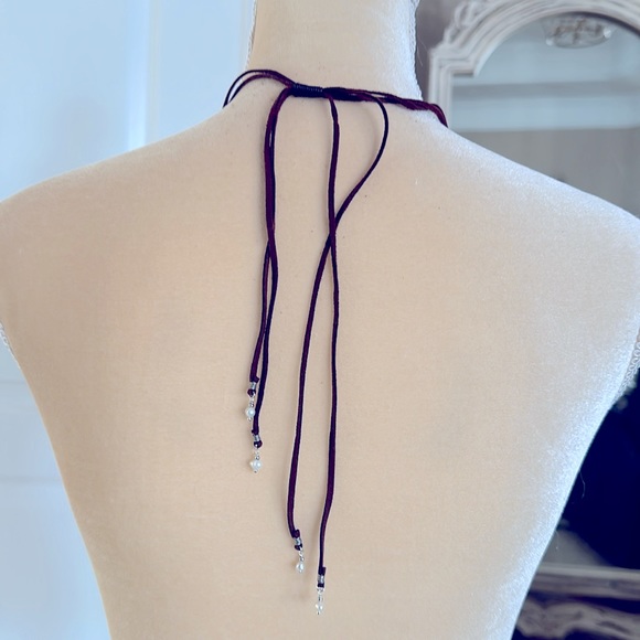 Leather and pearl adjustable necklace - Picture 2 of 3